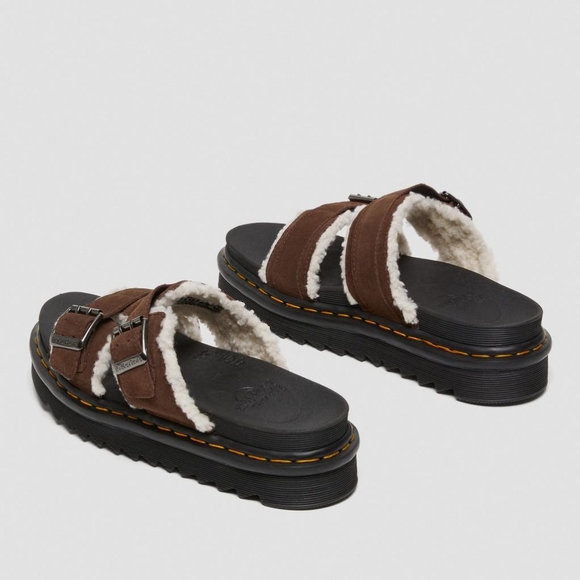 Dr. Martens Myles Suede Fur-lined Buckle Slide Sandals Dark Brown Size 13 NWT - Picture 15 of 16